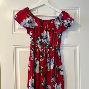 Red Floral off the Shoulder Maxi